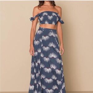 Lulu's Navy and White Floral Skirt Set